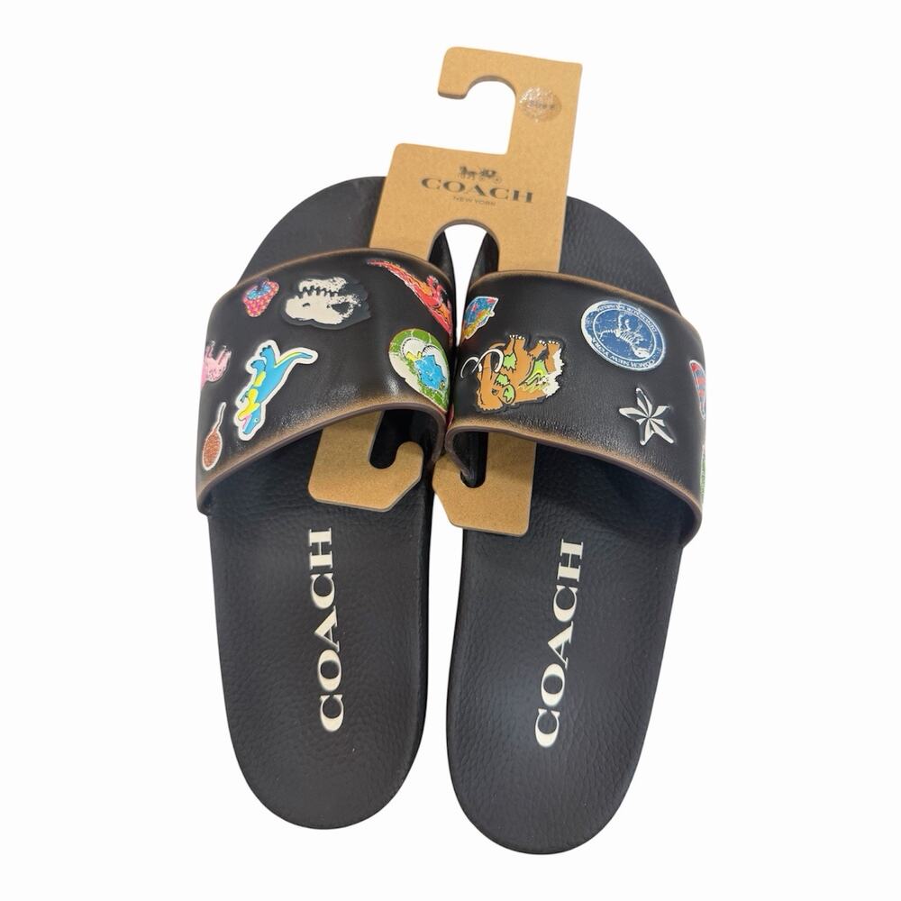 B2-001 COACH Rexy 10th Birthday Pool Slides With Sticker Print NWT